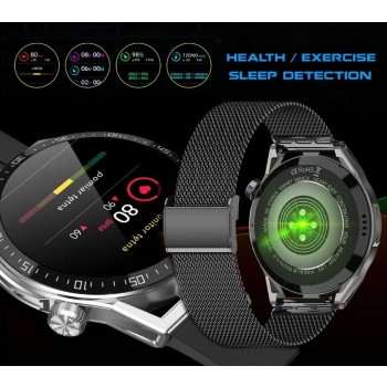 Smartwatch Rubicon RNCE88-1 Czarny- Czarny Pasek Silikonowy + Czarny Pasek Skórzany