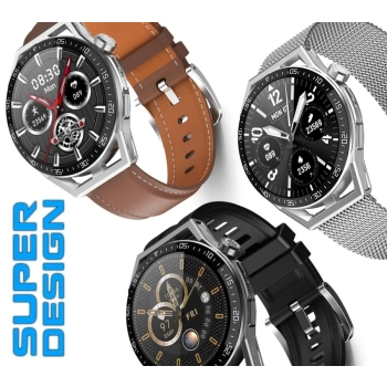 Smartwatch Rubicon RNCE88-1 Czarny- Czarny Pasek Silikonowy + Czarny Pasek Skórzany