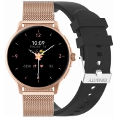 Smartwatch Damski GRAVITY GT12-4 Czarny Pasek Silikonowy + Bransoleta Różowe Złoto
