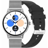 Smartwatch Damski GRAVITY GT12-7 Czarny Pasek Silikonowy + Srebrna Bransoleta