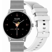 Smartwatch Damski GRAVITY GT12-8 Biały Pasek Silikonowy + Srebrna Bransoleta